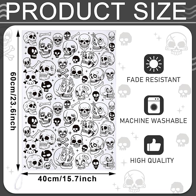 Bencailor 6 Pcs Skull Kitchen Towels Skeleton Dish Hand Towels Funny Skull Rose Tea Washcloth for Bathroom Kitchen Gothic Horror Decor Gifts 24 x 16''