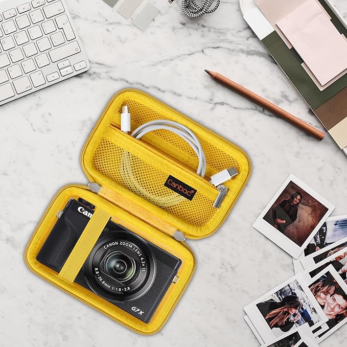 Canboc Carrying Case for Canon PowerShot G7 X Mark III/ G7X Mark II/ G7X Digital Camera, Point and Shoot Vlogging Camera Bag, Zipper Mesh Pocket fits USB Cable, Batteries, Yellow