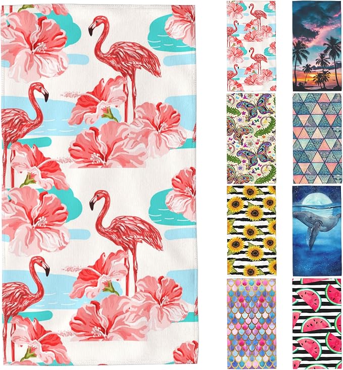Hibiscus Beach Towel,Tropical Flamingo and Red Hibiscus Lightweight Compact Sand Free Quick Dry Oversized Pool Swimming Towels for Girls Women Adults,29.5"×59"