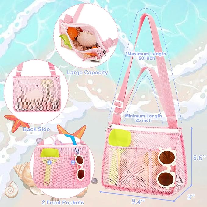Mesh Beach Bag, Large Beach Tote with Zipper Pocket, Toys Pool Bag for Family Travel Vacation Cruise Essentials