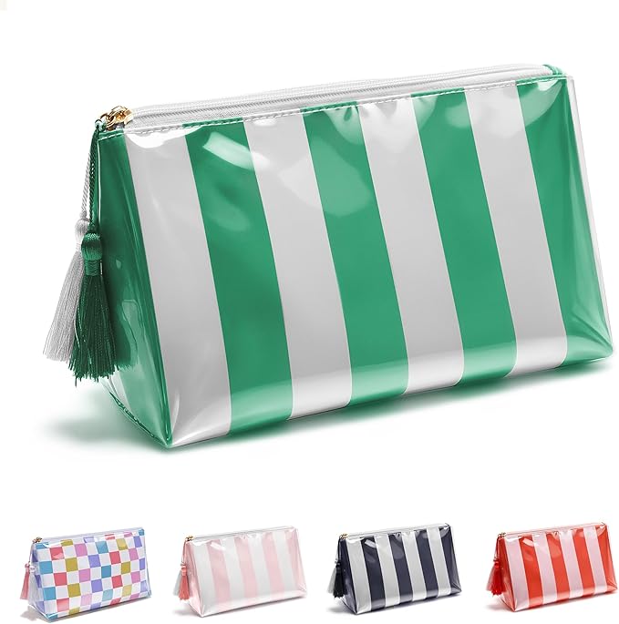 Makeup Bag, Small Clear Coated Cosmetic Bags for Women Girls, Waterproof Travel Makeup Bag for Purse Organizer Zipper Pouch Beach Summer Vacation Essentials Gifts for Women