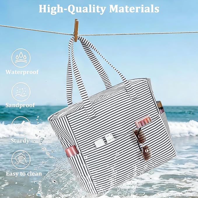 LEDAOU Large Beach Bag Women Waterproof Sandproof Zipper Beach Tote Pool Bag for Swim Gym Grocery Travel with Wet Pocket | Waterproof, Sandproof, Zipper, Pool, Gym, Grocery