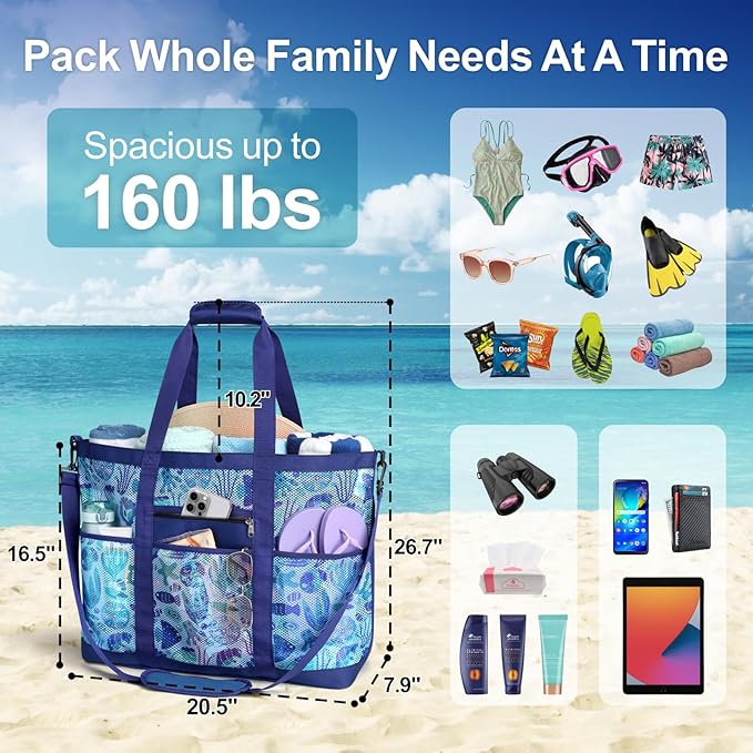 F-color Mesh Beach Bag Family - Large Tote Bag for Cruise Pool Toys Beach Vacation Essentials