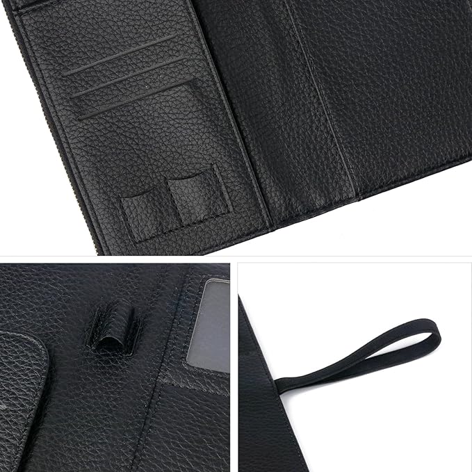 TIGARI Leather Passport Holder, RFID Blocking Wallet for Women, Zipper Pocket Card Slots, Travel Document Organizer (Black)
