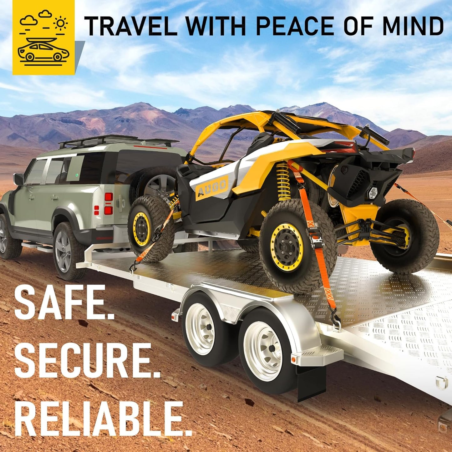 AUGO Heavy Duty Ratchet Straps & Soft Loops – Pack of 4 Extra Strong 1.5” by 10’ Ratchet Straps w/S-Hook Safety Latches & 4 Soft Loop Tie Downs – 4400Lb Break Strength for Motorcycles, ATVs, Etc.