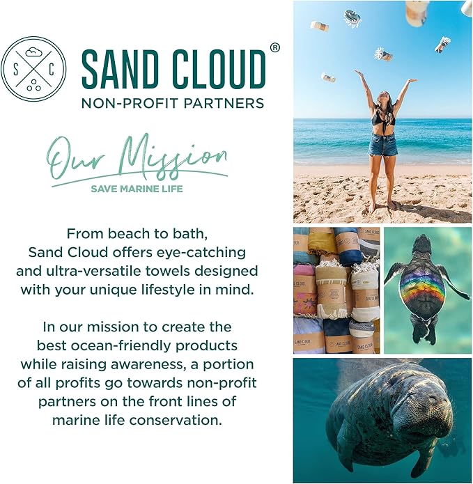 Sand Cloud Turkish Beach Towel - Sand Proof - 100% Certified Organic Turkish Towel - Quick Dry Towel for Beach, Picnic, Blanket or Bath Towel - As Seen on Shark Tank - Gocek (Denim) (Pack of 2)