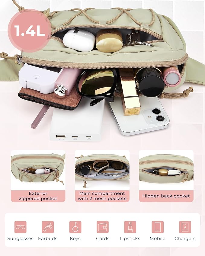 BAGSMART Fanny Packs for Women Small Belt Bag with Adjustable Strap Waist Pack for Running Workout Traveling Hiking, Beige Green