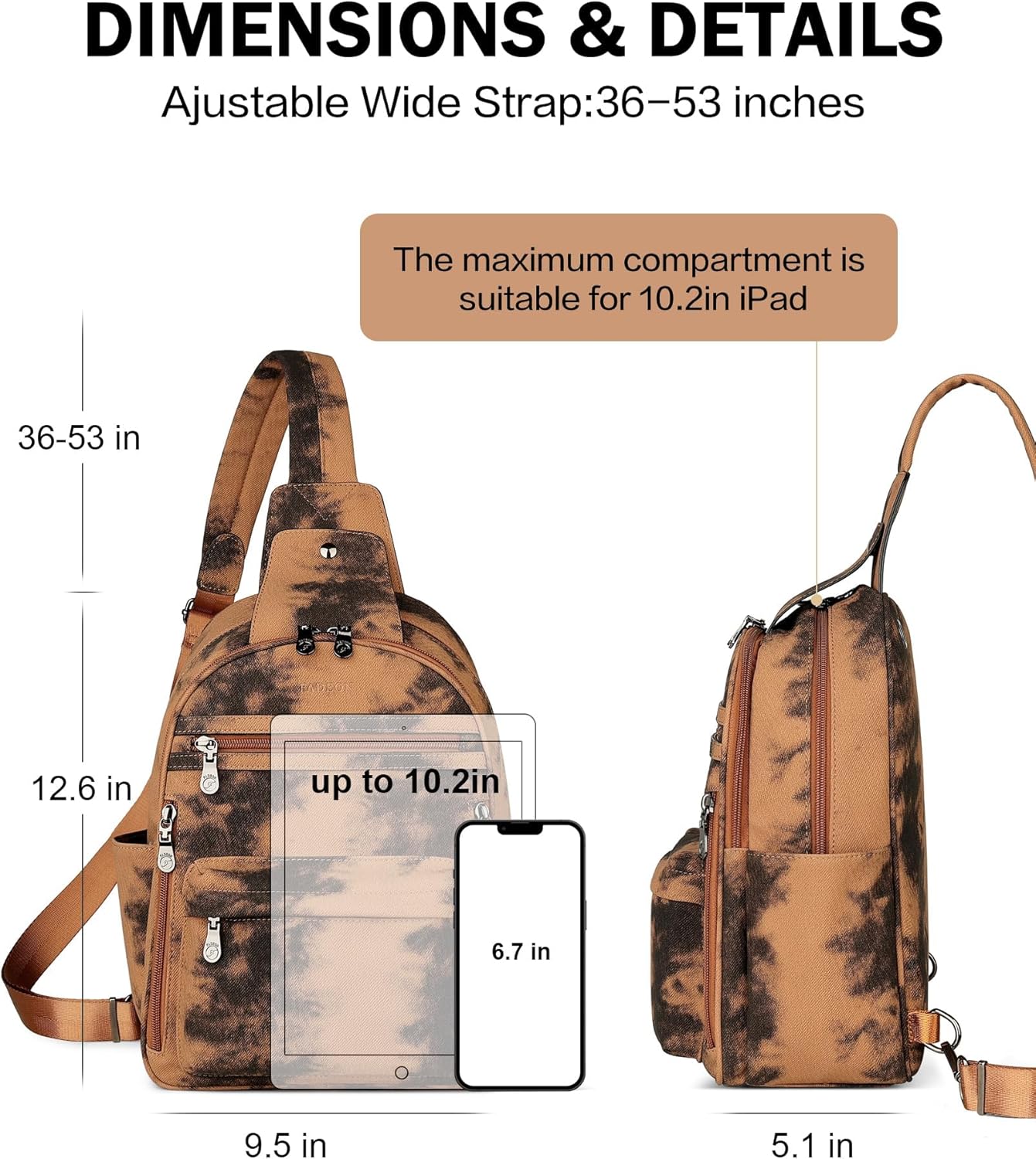 FADEON Large Sling Bag for Women, Leather Crossbody Purse Designer Anti Theft Sling Backpack, RFID Fanny Packs for Travel