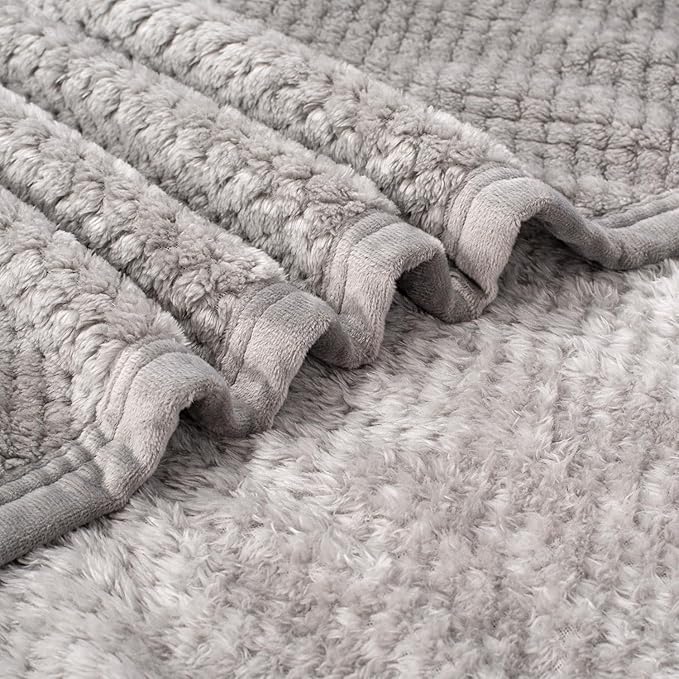Fuzzy Blanket or Fluffy Blanket for Baby, Soft Warm Cozy Coral Fleece Toddler, Infant or Newborn Receiving Blanket for Crib, Stroller, Travel, Decorative, 30”×40”, Flint Gray+Smoked Blue