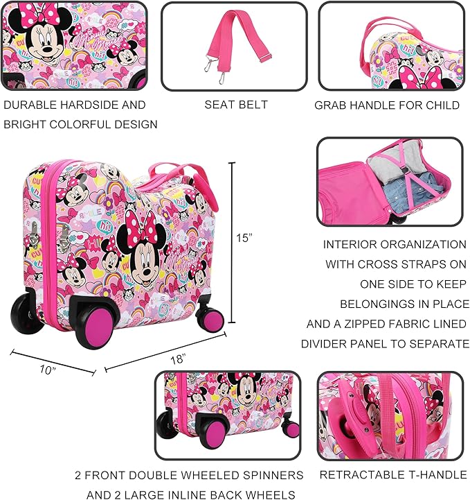 Bioworld Minnie Mouse Ride-On 18" Suitcase For Kids & Toddlers