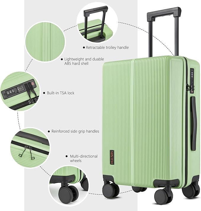 Carry On Luggage with TSA Lock, Carry on Suitcase 22x14x9 Airline Approved, Carry-on luggage with 360° Spinner Wheels, Hardside 20 Inch Lightweight Hard Shell Suitcase (Green, 20-Inch)
