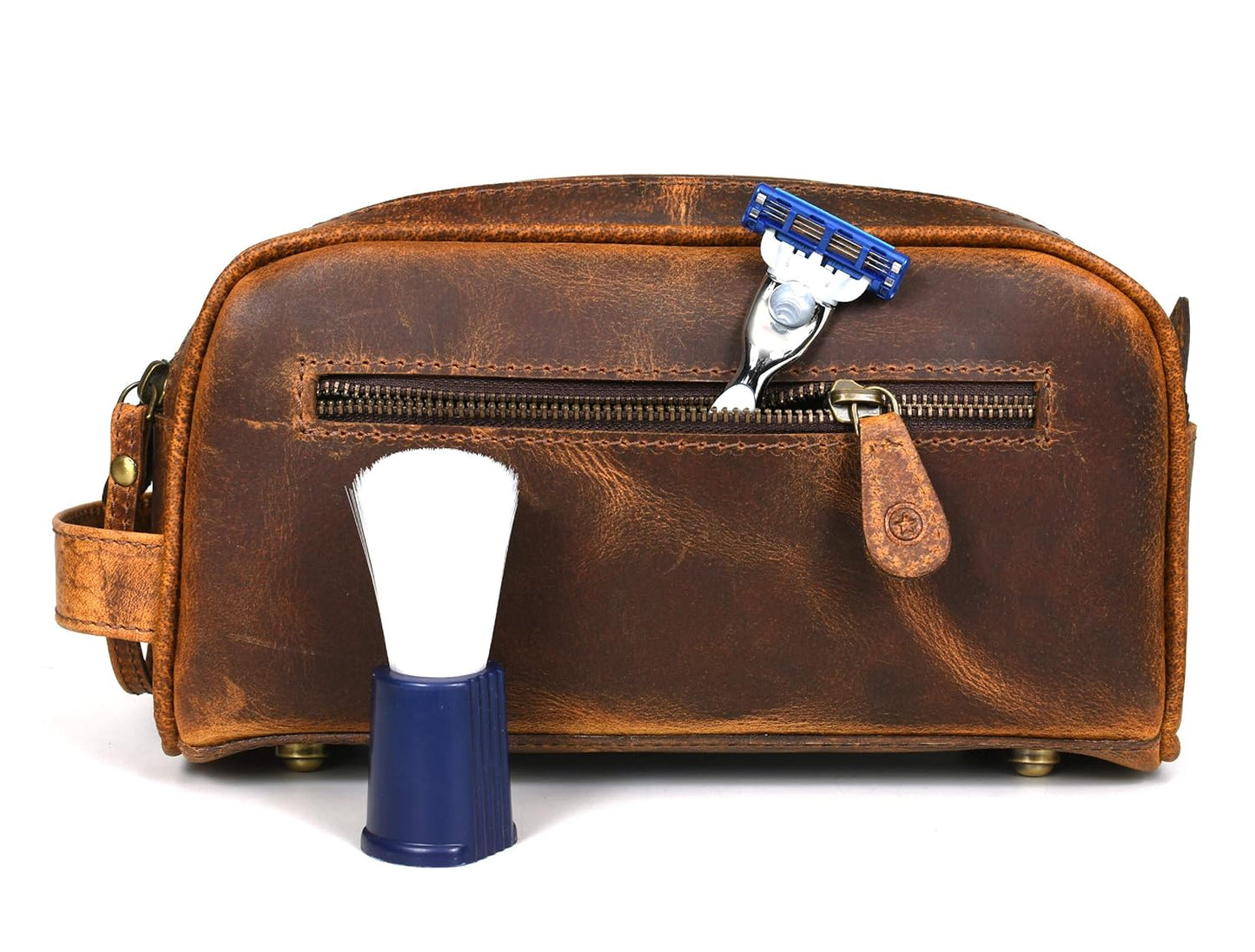 10" Premium Leather Toiletry Travel Pouch With Waterproof Lining | King-Size Handcrafted Vintage Dopp - Kit ~ Gift for Father's Day By Aaron Leather Goods (Copper)