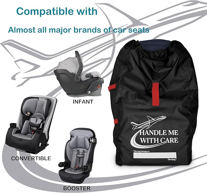 Car Seat Travel Bag for Airplane, Carseat Cover for Air Travel for Infant Carriers Booster Convertible, Black