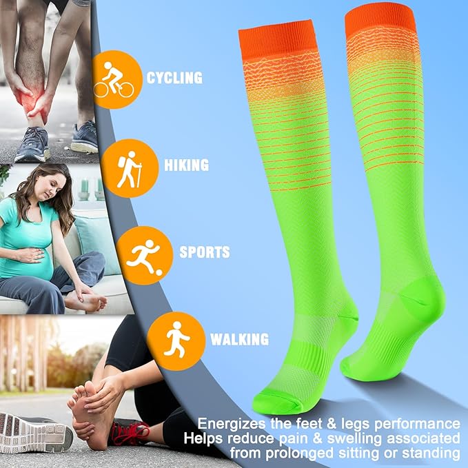 bropite Flora Compression Socks for Women & Men-Knee high 6 Pairs 20-30mmhg Support Running Nurse Travel