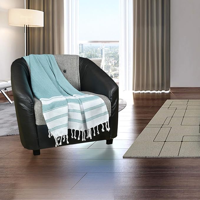 GLAMBURG Peshtemal Turkish Beach Towel Cotton Oversized 36x71 Set of 6 for Adults, Soft Durable Absorbent Extra Large Hammam Bath Sheet - Teal