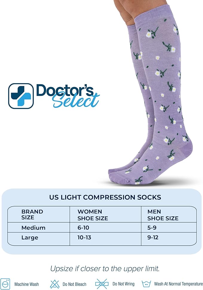 Doctor's Select Bamboo Viscose Light Compression Socks for Women & Men - 3 Pairs, 8-15 mmHg Compression Socks, Knee High