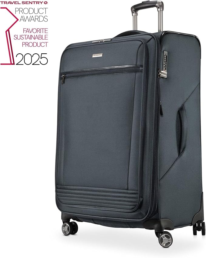 Ricardo Beverly Hills Avalon Softside 2-Piece Luggage Set Made with Sustainable 100% Recycled PET (rPET), Lightweight, Eco-Friendly Travel, Expandable, Dual Spinner Wheels, Storm Blue, (20" & 28")