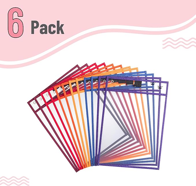 Mr. Pen- Dry Erase Pocket Sleeves, 12 Pack, 10"x14", Sunset Color Theme, Dry Erase Pockets Reusable Sleeves, Job Ticket Holders with Marker Holder & Metal Eyelet
