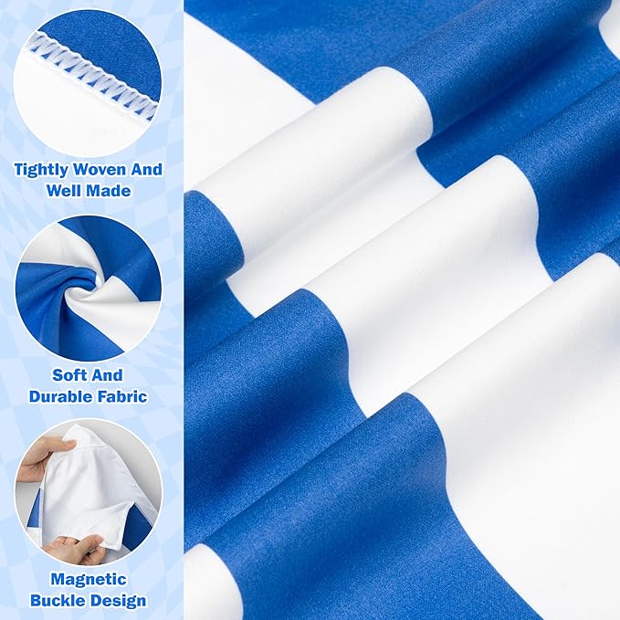 Blue Stripes Magnetic Beach Towel - 75"x30" Sand Free Quick Dry Microfiber Towel with Built-in Magnets Lightweight for Beach Chair Car Door Pool Travel Camping Yoga with Storage Bag