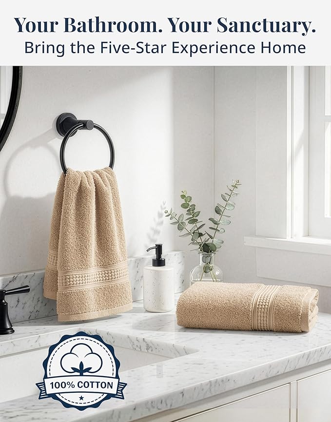 LANE LINEN Bathroom Hand Towels - 4 Pack (16" x 28"), 100% Ringspun Cotton Hand Towel Set - Soft, Lightweight, Fade & Shrink Resistant - Everyday Use, Face Towels for Bathroom, Gym and Travel - Taupe