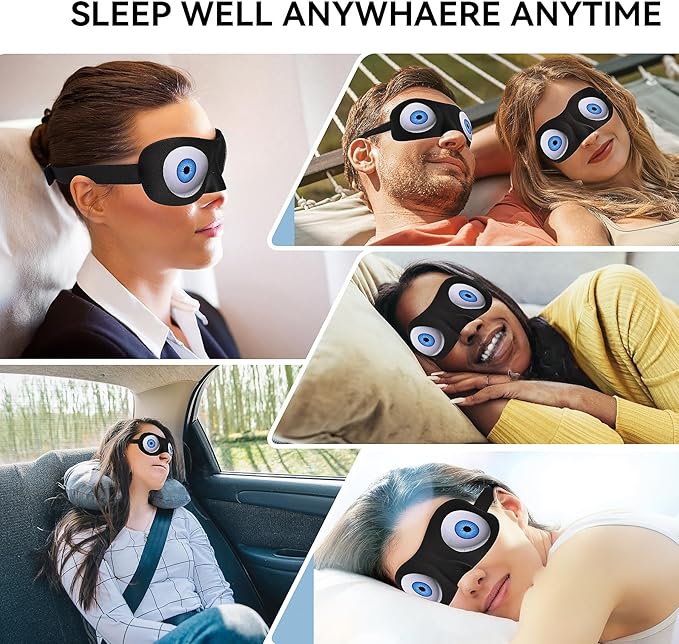 SkiBeau Cute 3D Sleeping Eye Mask Funny Blindfold 2 Pack Travel Sleep Masks Super Soft Weird Eye Cover for Men Women and Kids