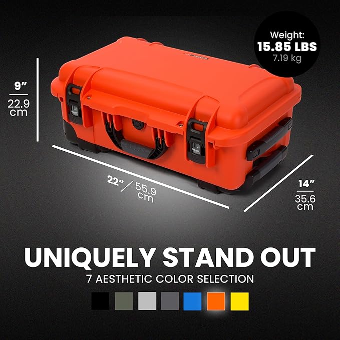 NANUK 935 Hard Case with Padded Divider – Waterproof Equipment Case with Wheels, 22” x 14” x 9” – Dustproof and Impact Resistant, Airline Carry-On Approved – Orange