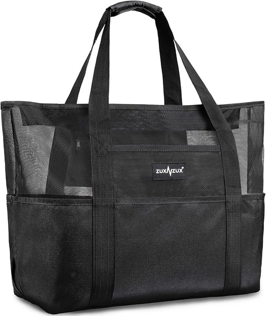 Mesh Beach Bag - Large Waterproof Beach Tote Bag with Zipper, Oversized Foldable Lightweight Family Swim Bag Vacation