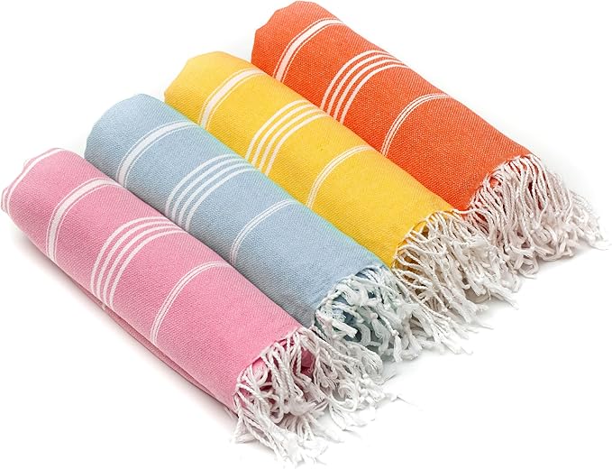 HAVLULAND Set of 4 Turkish Cotton Beach Towels, 71x39, Multi 4, Quick-Dry, Absorbent, Lightweight, Sand-Free, Travel-Friendly, Perfect for Beach, Pool, Spa, Gym, Yoga, Camping, Picnic