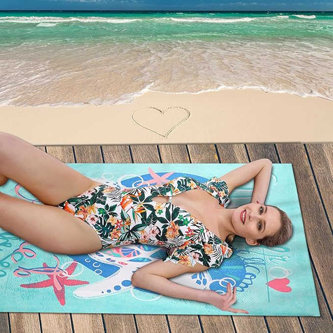 Beach Towel Microfiber 60"x30" Lightweight Sand Free Absorbent Quicy Dry Colorful Turtle Travel Towels Swim Pool Yoga Gym Camping for Adults Women Girls Kids Beach Essentials Accessories