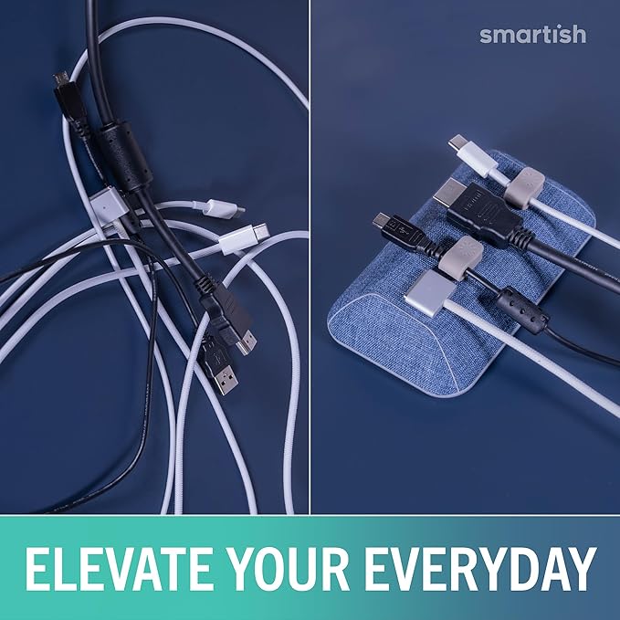 Smartish® Magnetic Cord Holder - Bigger Cable Wrangler Organizer with Magnet Clips for Charger Management on Desktop, Nightstand - Holds 6+ Cables - Blue Jeanie