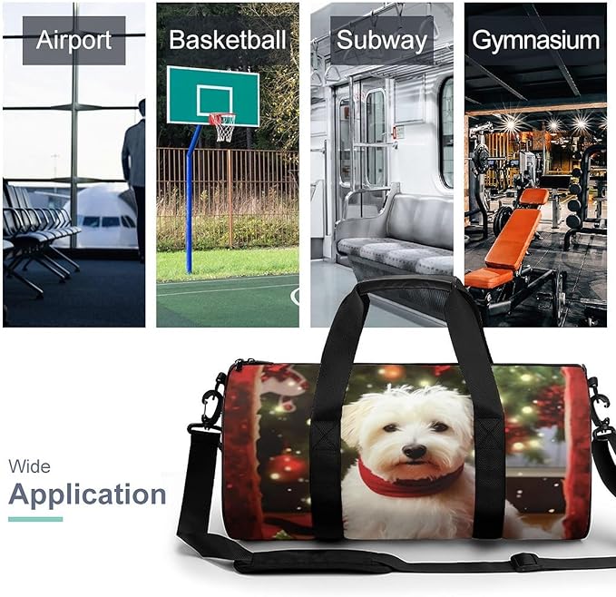 Sports Gym Bag for Women Men Travel Duffel Bag Tote Weekender Bag Christmas Dog Carry on Overnight Bag for Travel Swimming Fitness Workout Sports Duffle Bag