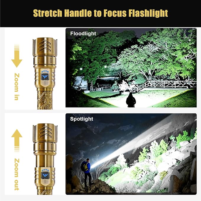 SKYFIRE LED Flashlights High Lumens with Ignition Lens,3000lm Super Bright Rechargeable Flashlight, Zoomable,Four Modes,Waterproof Tactical Flash Light for Camping Essentials,Outdoor and Home,Gift