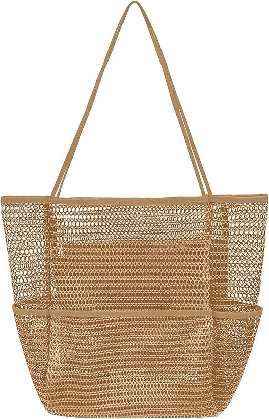Mesh Beach Tote Bags for Women Sandproof Large Shoulder Pool Swimming Bag Summer Vacation Essentials Inner Pocket