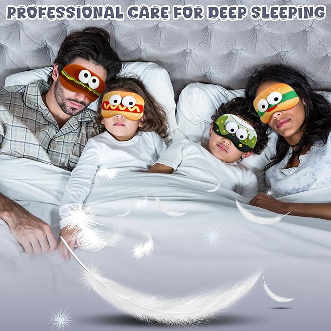 4 Pcs Funny Food Eye Mask Cute Fast Food Sleeping Mask 3D Plush Eye Masks Hamburger Hot Dog Milk Tea Fluffy Eyeshade with 3D Doll Eyes for Women Men Travel Nap Night Sleep