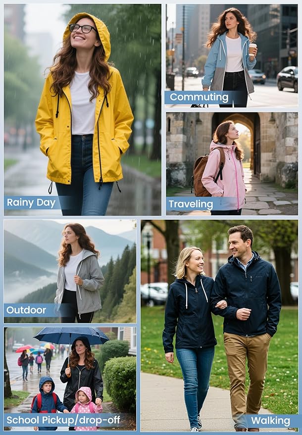 Zando Lightweight Rain Jacket Women Waterproof - Raincoat for Women Packable Rain coat Hooded Windbreaker for Travel Outdoor