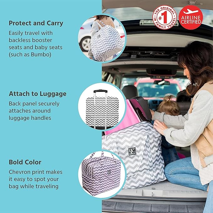 J.L. Childress Go-Go Travel Bag for Kids Backless Booster Seat - Compact Carrier for Airplane & Air Travel, For Toddler Backless Booster Car Seats, Also Fits Compact Strollers like GB Pocket - Chevron