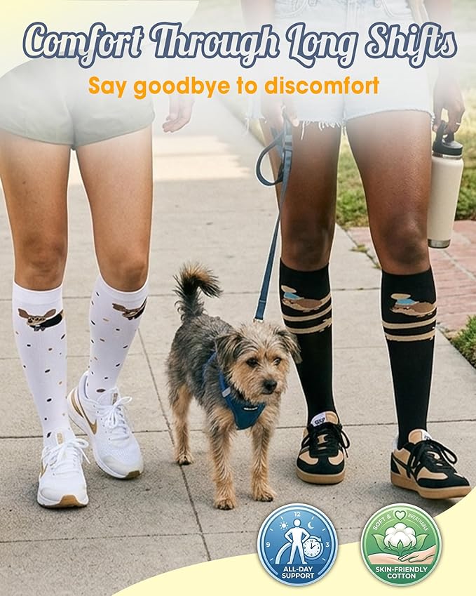 CTHH Cotton Compression Socks for Women Men 20-30mmHg Knee High Support Socks Circulation for Running, Travel, Nurses, Pregnancy (2 Pairs)