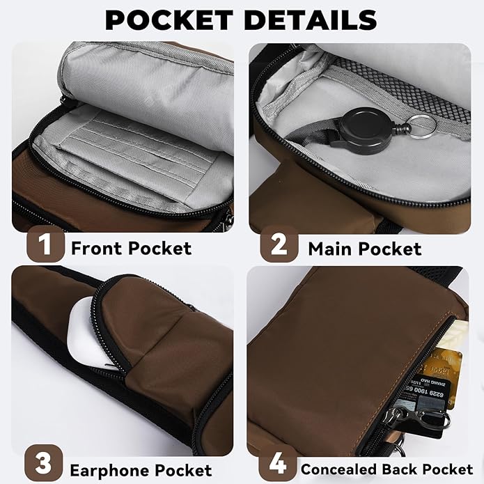 Sling Bag, Crossbody Bag with Zipper Lock, RFID & Water Resistant for Women and Men Small Chest Bag for Travel Casual