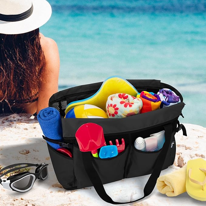 Fasrom Extra Large Mesh Beach Bag with Zipper Bottom, Oversized Tote Bag for Pool, Travel and Boating (Empty Bag Only)