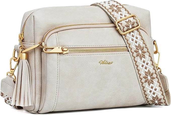 Small Leather Crossbody Bags for Women Anti theft Purses and Handbag Shoulder Hangbag with Wide Strap Tassel