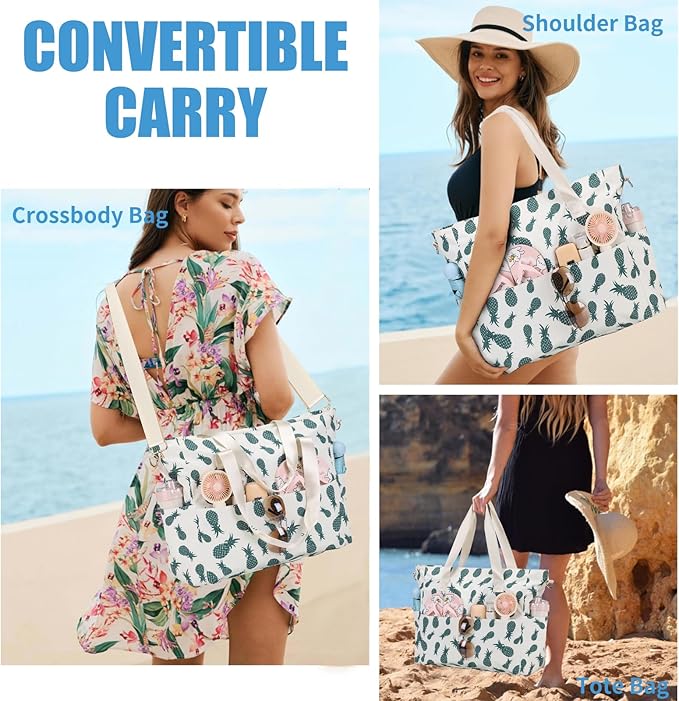 Beach Bags for Women, Large Waterproof Sandproof Swim Pool Bag with Dry Wet Seperated Pocket Utility Tote Bag