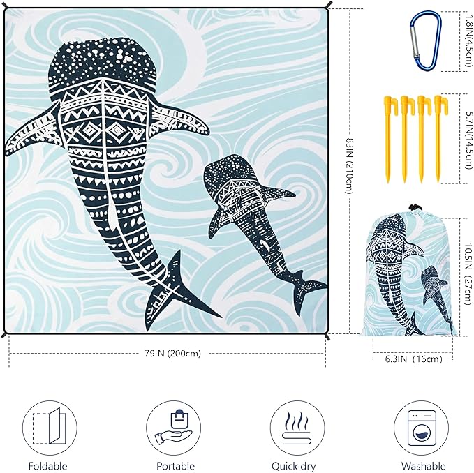 Beach Blanket Waterproof Sandproof Extra Large Beach Mat 79" X 83"/120"x108"for 1-8 Adults Quick Drying Durable Outdoor Picnic Mat for Beach Travel Camping Hiking