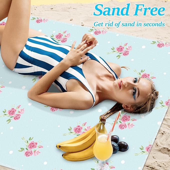 Blue Rose Oversized Beach Towel - Double-Sided Thin Microfiber Lightweight Pool Towel 71"x 35", Quick Dry Sand Free Blanket for Summer Beach Swimming Bath Sport Travel Camping for Women Girls
