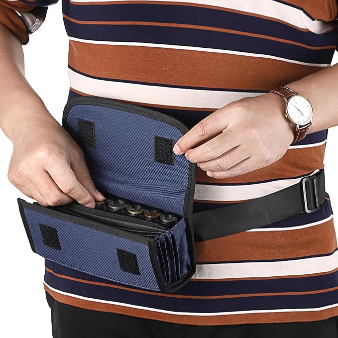 BSTKEY US Coin Holder Coin Dispenser, Fanny Pack with Banknote Waiters Purse Coin Sorter Coin Organizer, Coin Storage Bag with Belt for Waitress Server Collector Cashier Change （Navy）