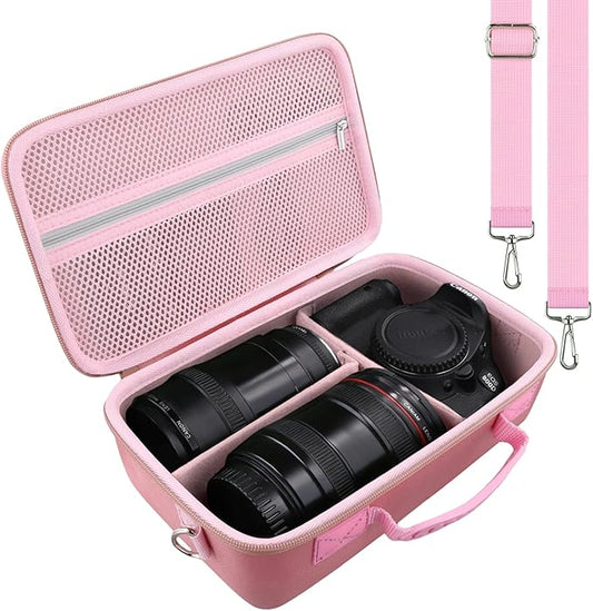 khanka Camera Case for Canon EOS Rebel T7/T100/T6/R50/R100/R5/R7/R8/R6 Mark II/SL3 DSLR Camera,Travel Protective Carrying Case for Canon EOS Rebel Camera and 18-55mm/18-45mm Lens(Pink Case Only)