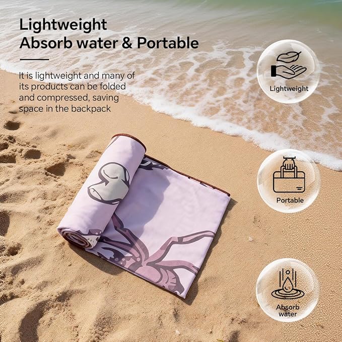 Microfiber Beach Towel,Ultra-Thin & Lightweight,Quick Dry,Sand Free,Compact Travel Towel for Sand,Pool,Swim,Yoga, Includes Carry Bag for Adults Women Men (Multiple colos, 71"×35")