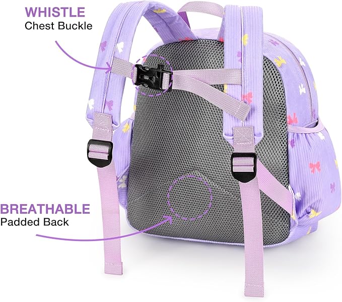 STEAMEDBUN Corduroy Kids Backpack for Girls 5-8: Girls Backpack for Elementary Kindergarten - 15 inch Cute Backpacks for Kids - Purple Bow