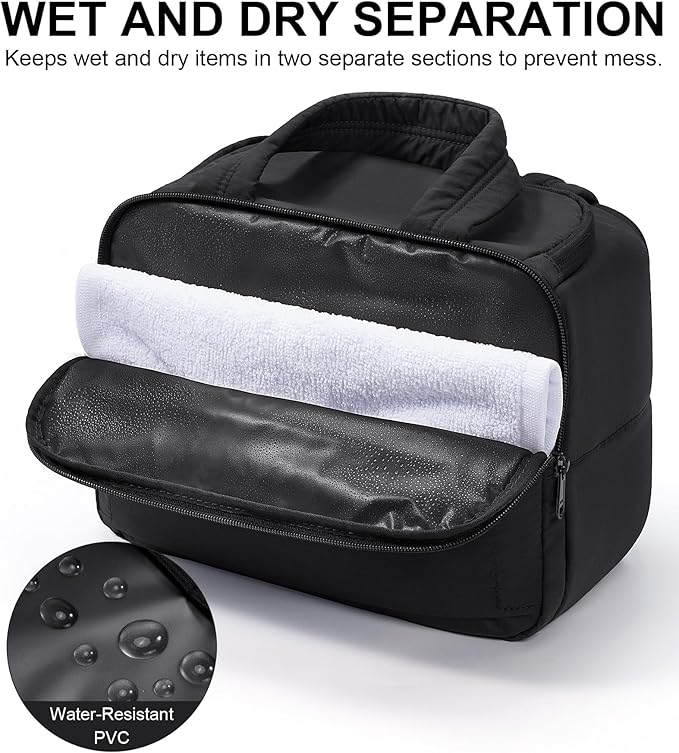 Travel Toiletry Bag for Women, Lightweight Large Quilted Puffy Makeup Bag Wide-open Make up Organizer Cloud Cosmetic Bag w/Handle for Traveling, Toiletries, Essentials, Accessories, Black