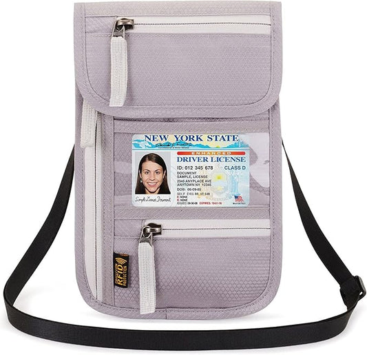 Peicees RFID Blocking Travel Neck Wallet for Men Women Family Passport Holder Lanyard Neck Pouch Slim Travel Document Holder