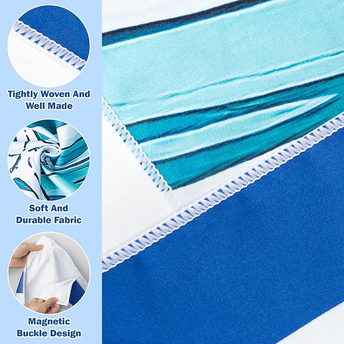 2 Pack Magnetic Beach Towel- 75"x30" Stripe Wave Sand Free Quick Dry Microfiber Towel with Built-in Magnets Lightweight for Beach Chair Car Door Pool Travel Camping Yoga with Storage Bag